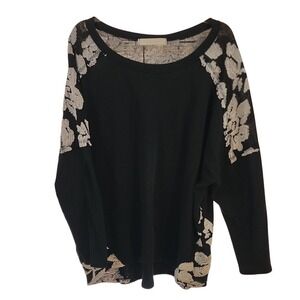 EVERLEIGH Black Floral Lace Sleeve Sweater Top 1X